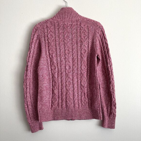 L.L. Bean Pink Full Zip 100% Cotton Cable Knit Fisherman's Cardigan Womens XS - Picture 5 of 9